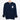 Navy Cavalier King Charles Spaniel sweatshirt on a wood clothes hanger. Sweatshirt features a Cavalier face printed on the left chest in white.