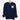 Navy Long Haired Dachshund sweatshirt on a wood coat hanger. Sweatshirt features a Dachshund face printed on the left chest in white.