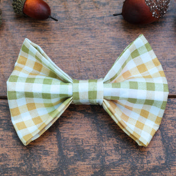 Green and Yellow Plaid Dog Bow Tie