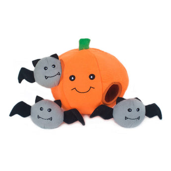 ZippyPaws Halloween Burrow Pumpkin with Bats Dog Toy